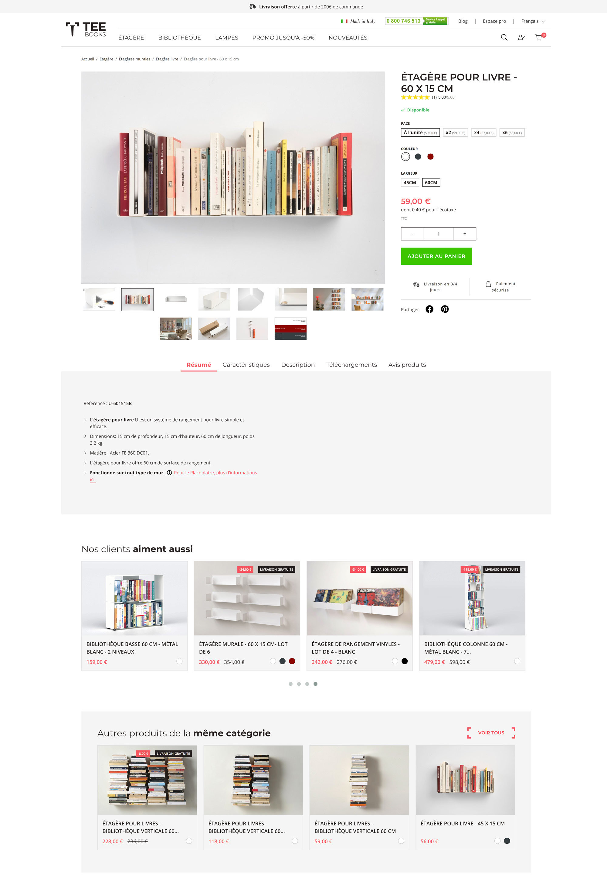 Création site internet e-commerce à Nice pour TEEbooks, Étagères Design